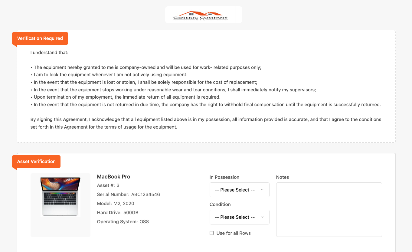 Custody verification form