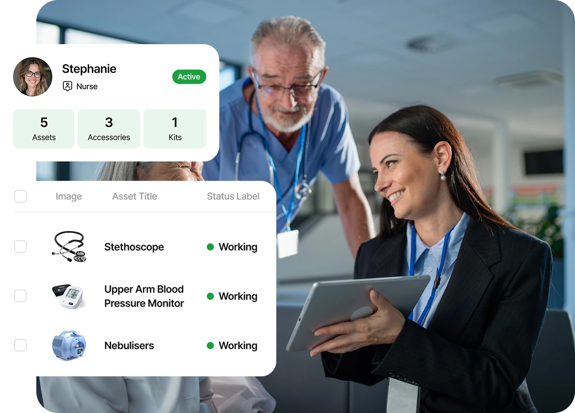 Healthcare team discussing about hardware asset management