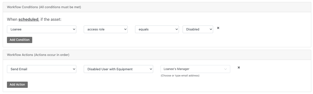 Loanee consitions automated workflows