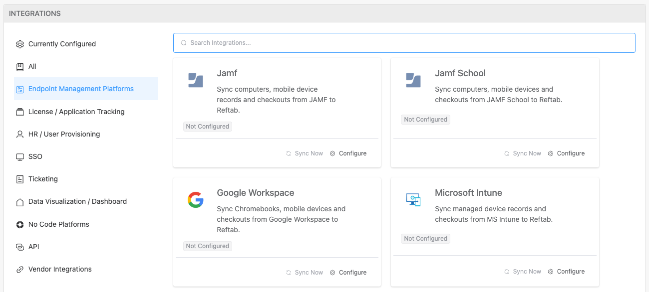 Modernized integrations page