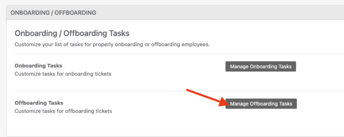 Onboarding offboarding settings