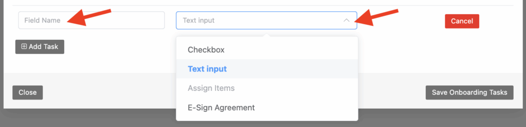 Choose a task type from the dropdown