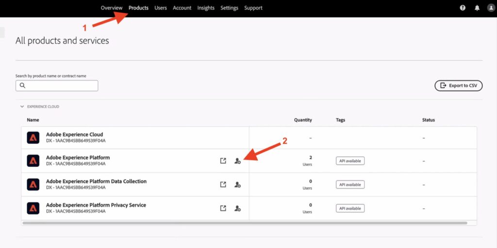 Click on products in the top navigation bar