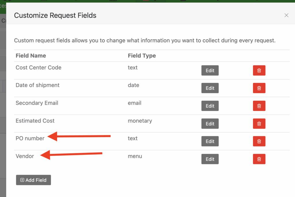 Add request fields