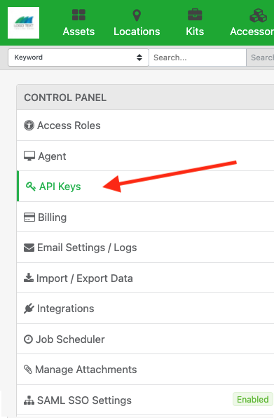 Api key control panel