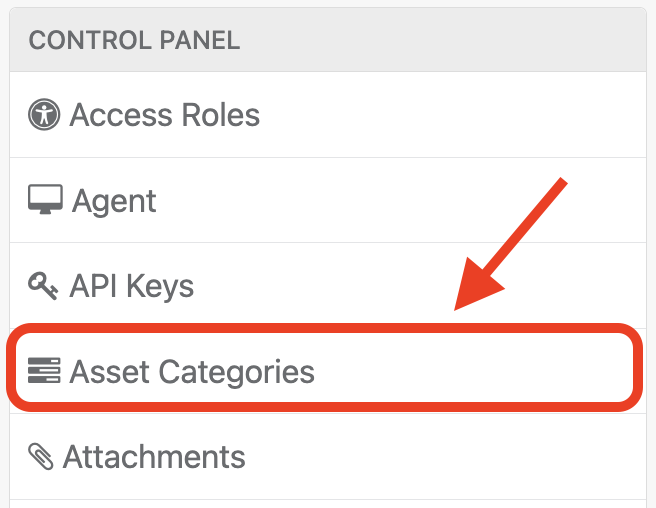Asset categories setting