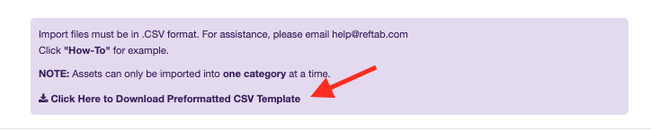 Asset ID’s that will be imported into Reftab to create asset records