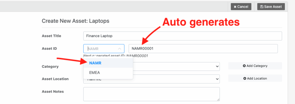 Asset id will auto-generate