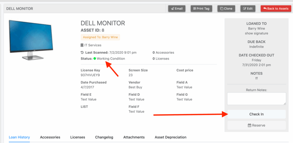 Asset out status label