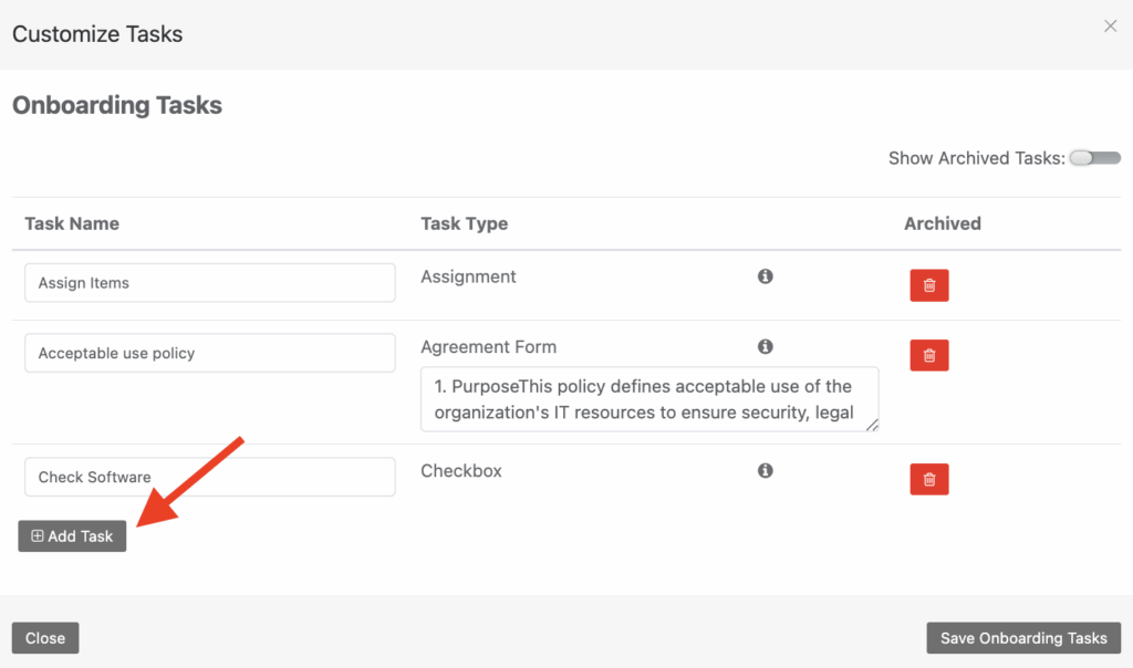 Assign items: add a new task