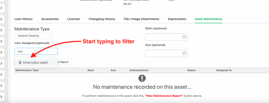 Assign user maintenance