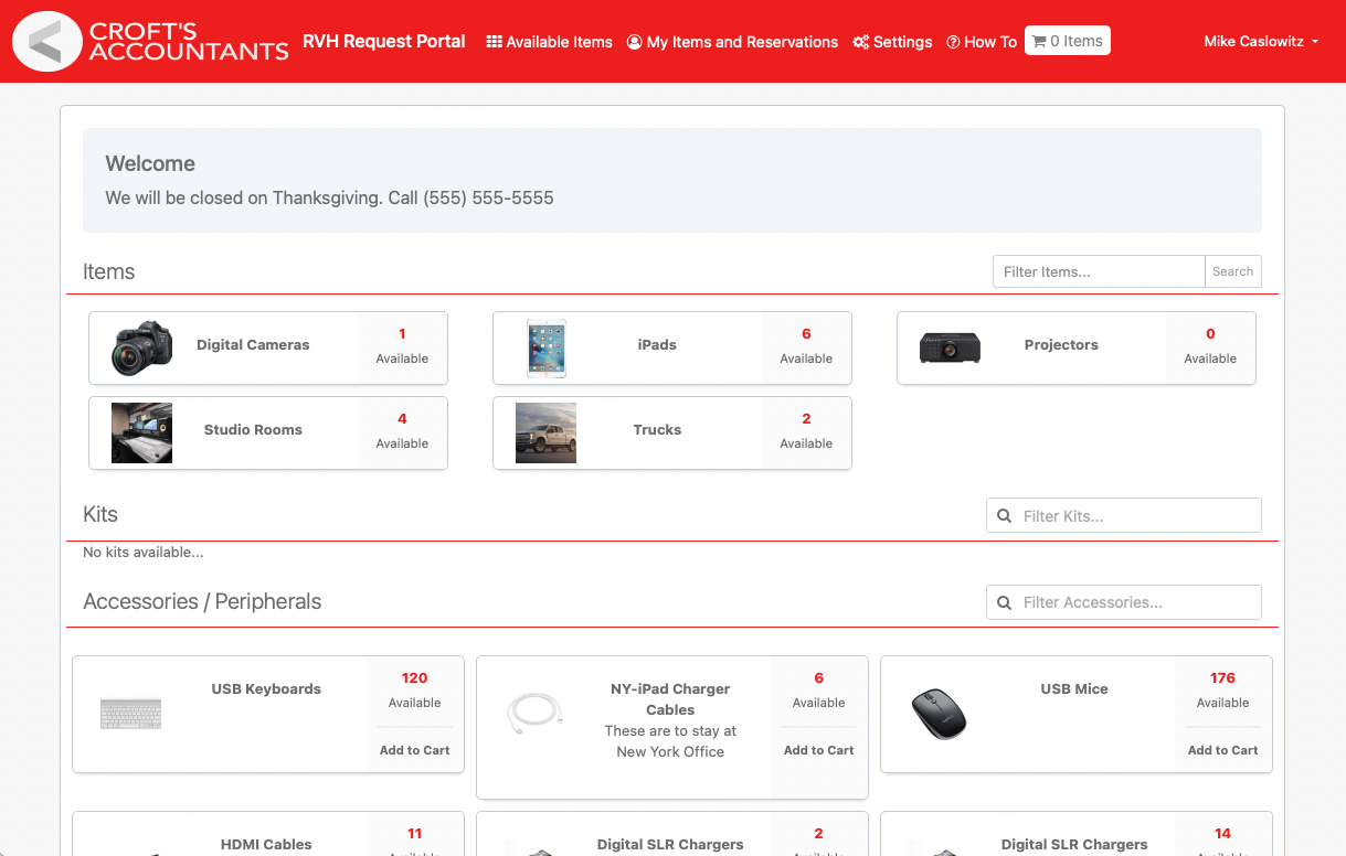Available items portal