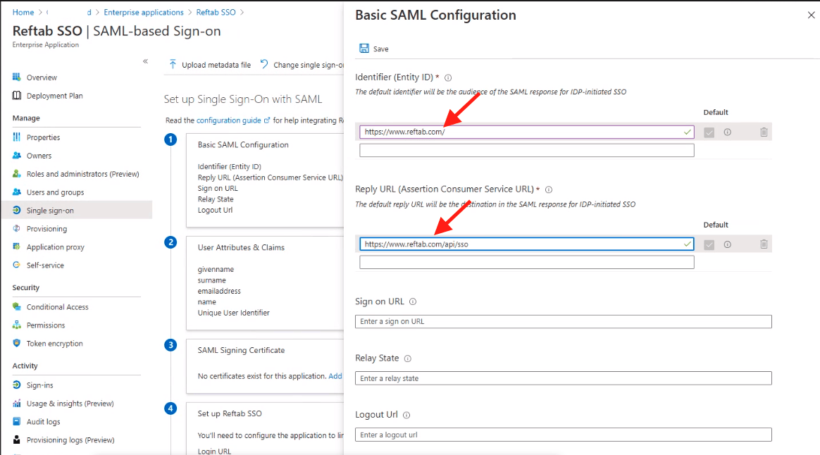 Basic saml configuration setting