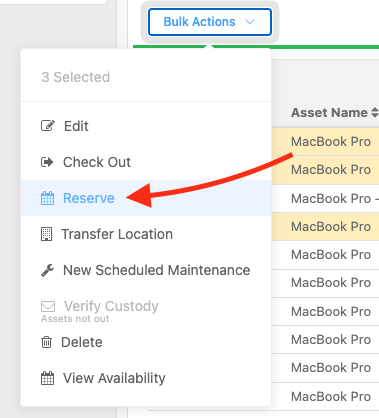 Bulk actions asset tab