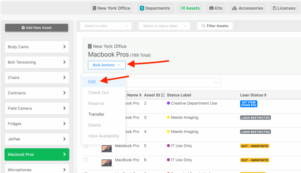 Bulk actions drop down