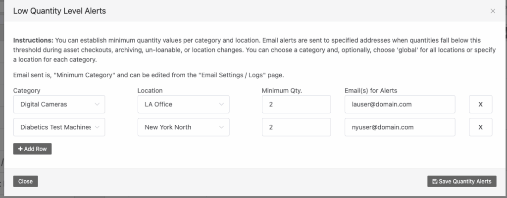 Category location minimum quantity