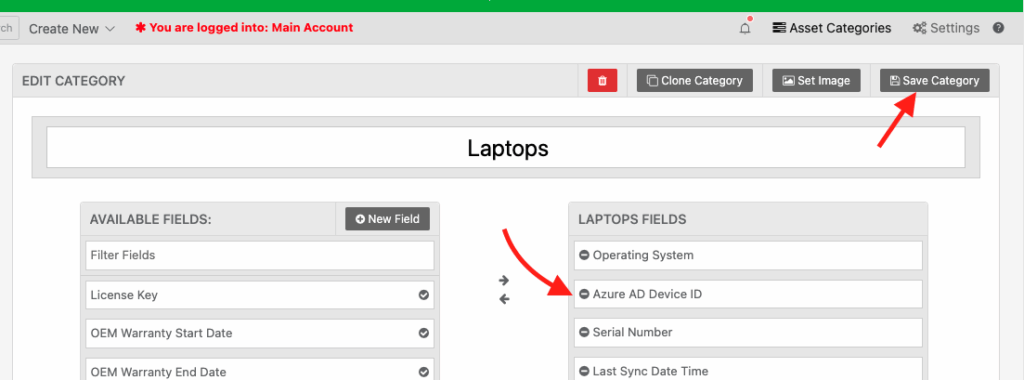 The category you choose must have a text field called, “Azure AD Device ID”