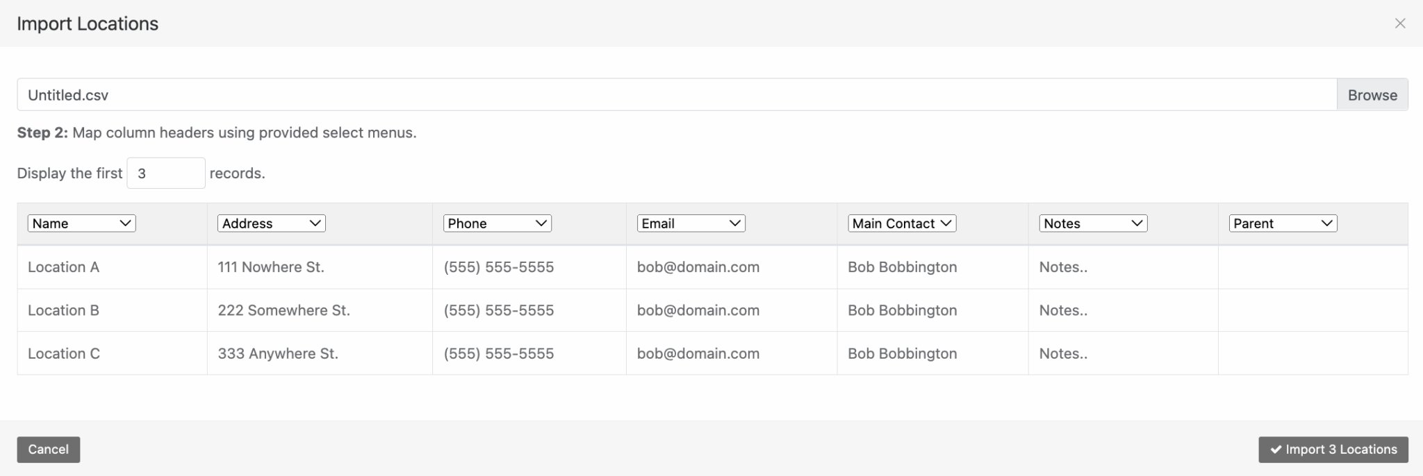 Check the Locations tab to confirm that your list of locations have been imported