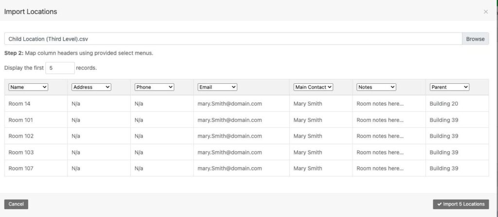 Importing child location (third level)
