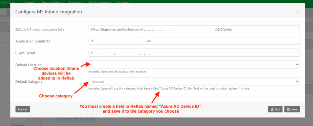Choose a Reftab location the Intune devices