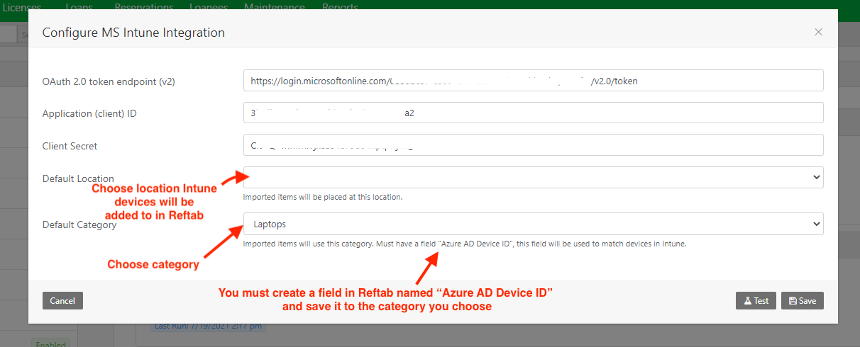 Choose a Reftab location the Intune devices