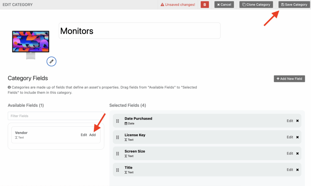 Click add next to each, and click save category
