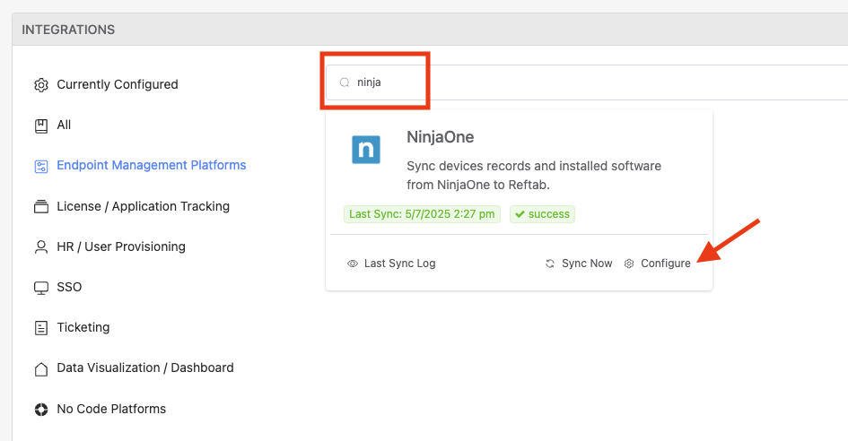 Configuring reftab ninjaone