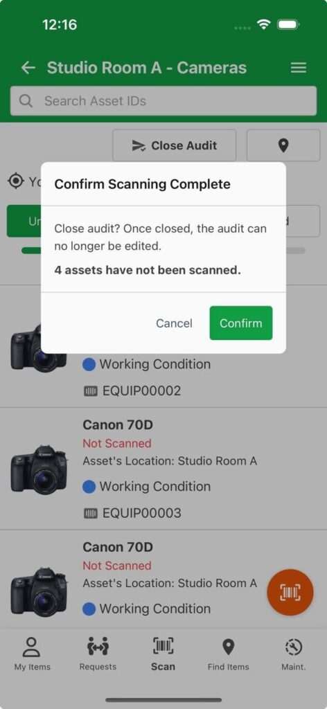 Confirm scanning update