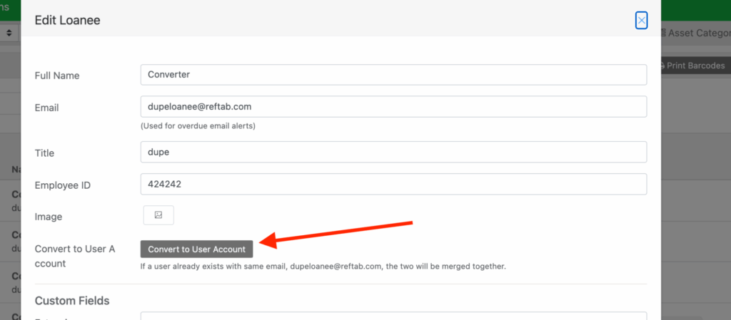 Convert user account loanee