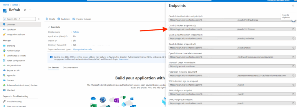 Copy the token on the second line
