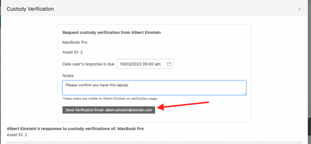 Custody verification email