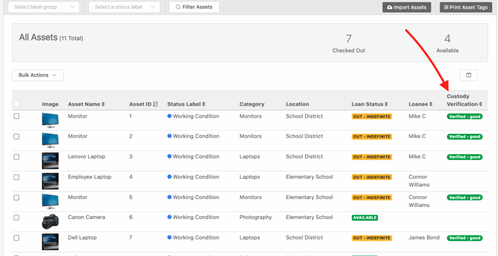 Custody verification reftab account
