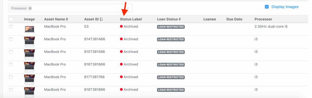 Display assets saved with the label