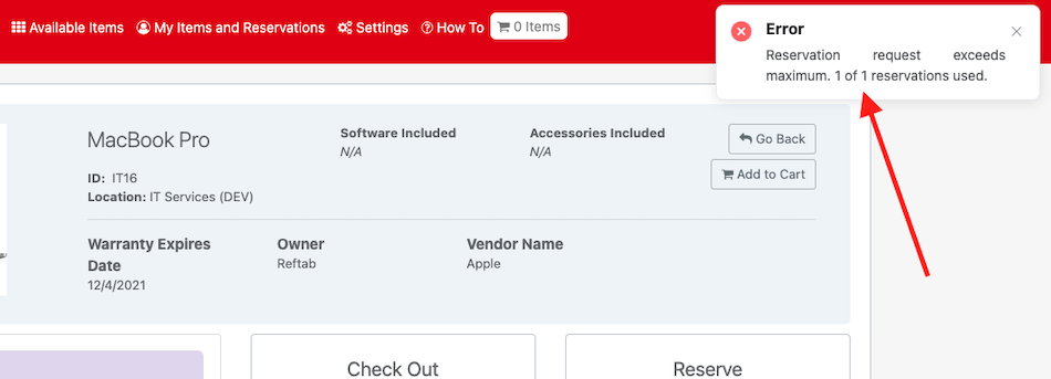 Display deny reservation