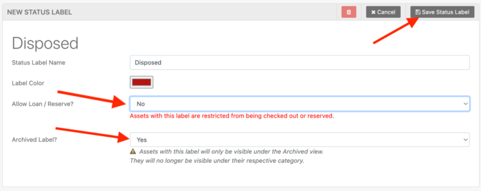 Status label name disposed