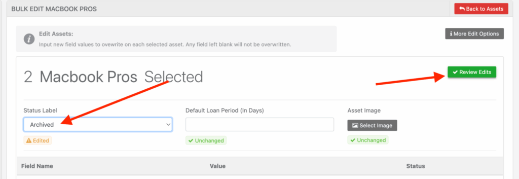 Edit assets and apply the label