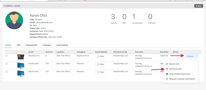 Edit due date loanee action