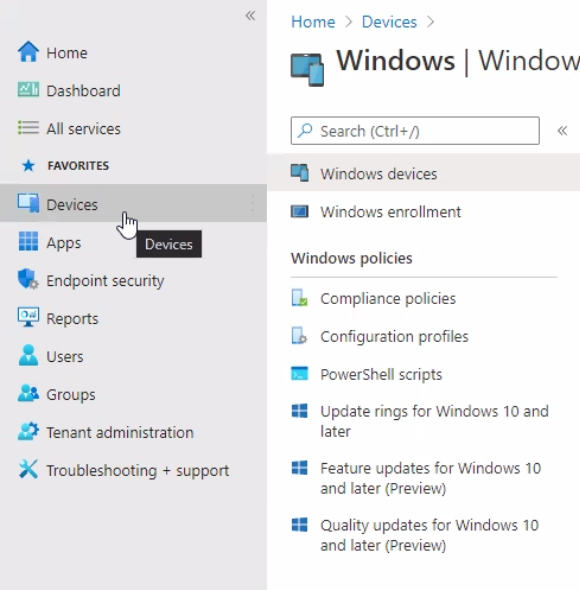 The values for management name can be edited in MS Endpoint Manager by clicking “Devices” and “Windows Devices”.