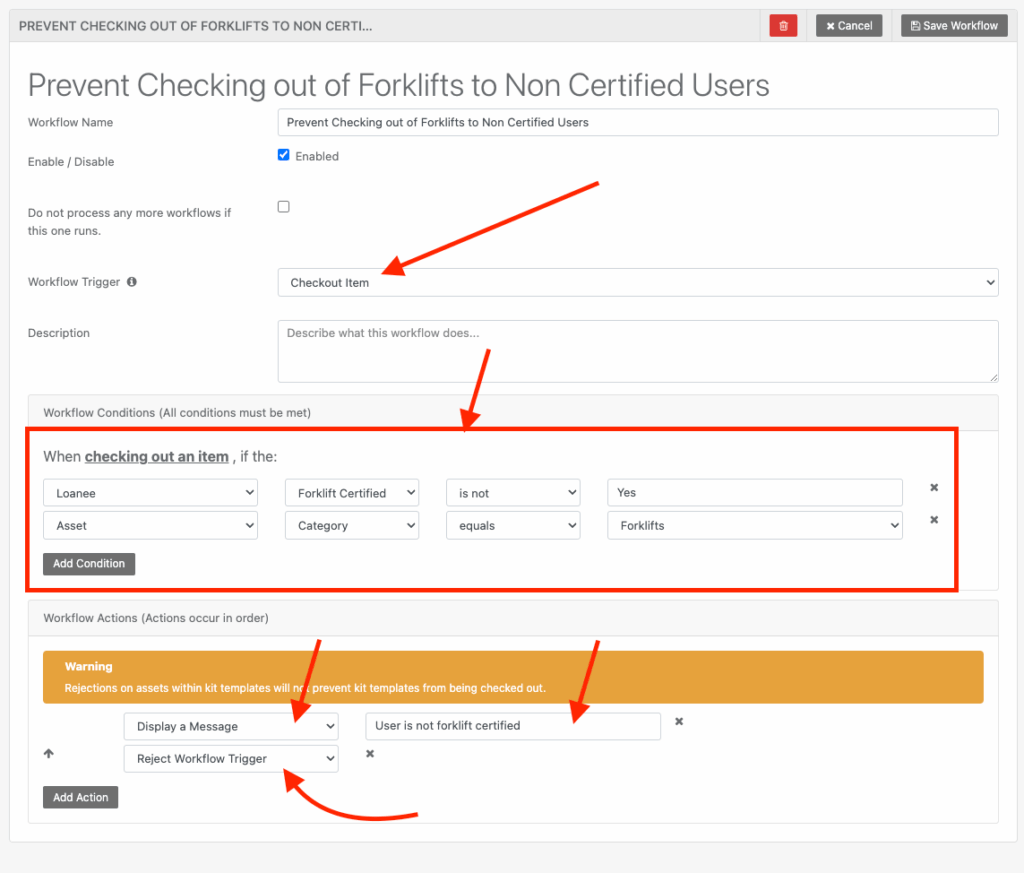 Ensure that the workflow has a checkmark next to enable or disable