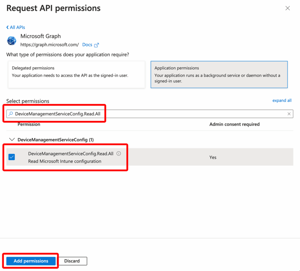 Ensure you add the application permission
