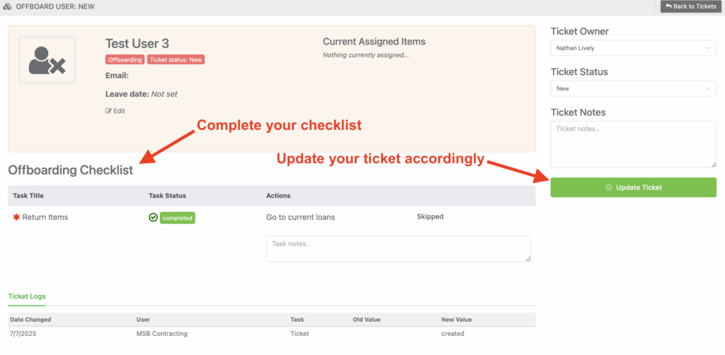 Enter task notes under each task