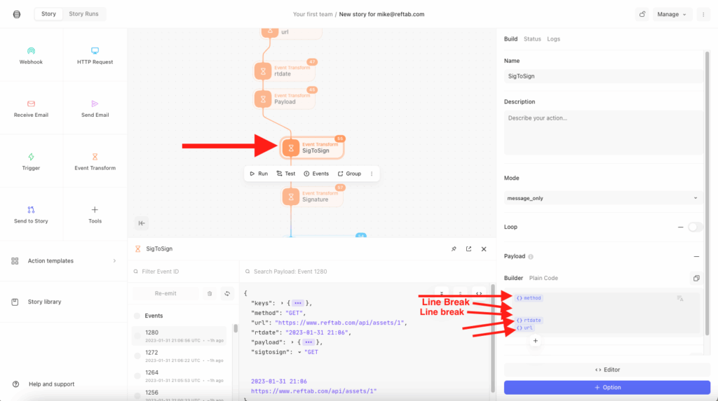 Event transform sig to sign