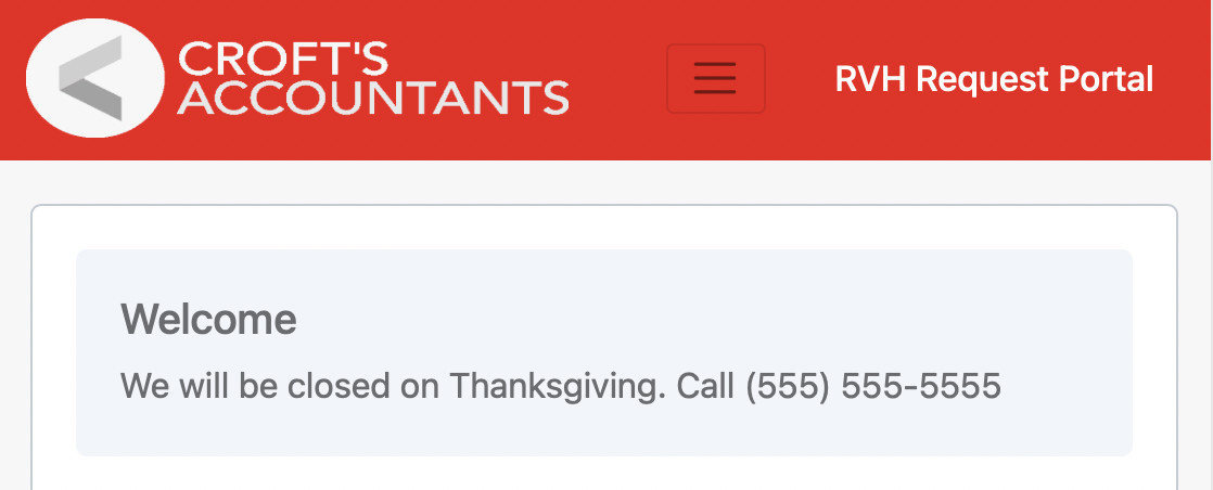 Example welcome message