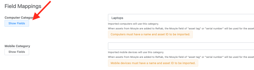 Field mapping options