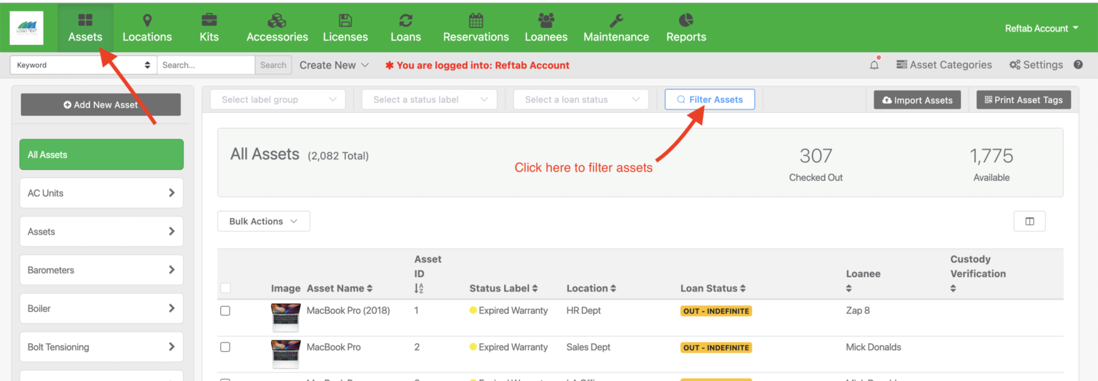 Filter assets reservation availability