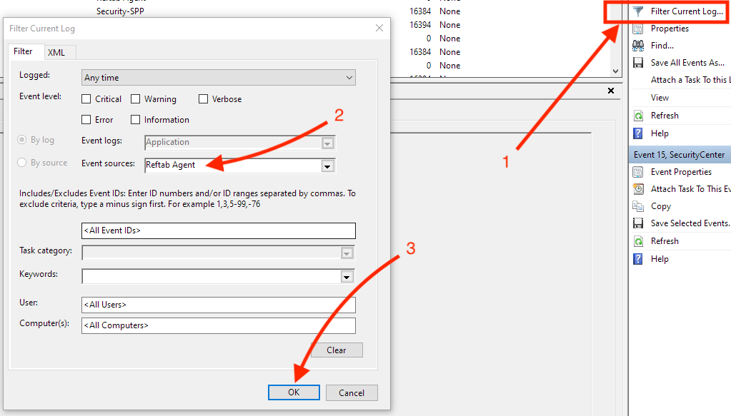 Next click “Filter Current Log”