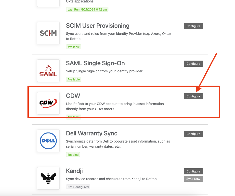 Finding CDW and click “Configure“