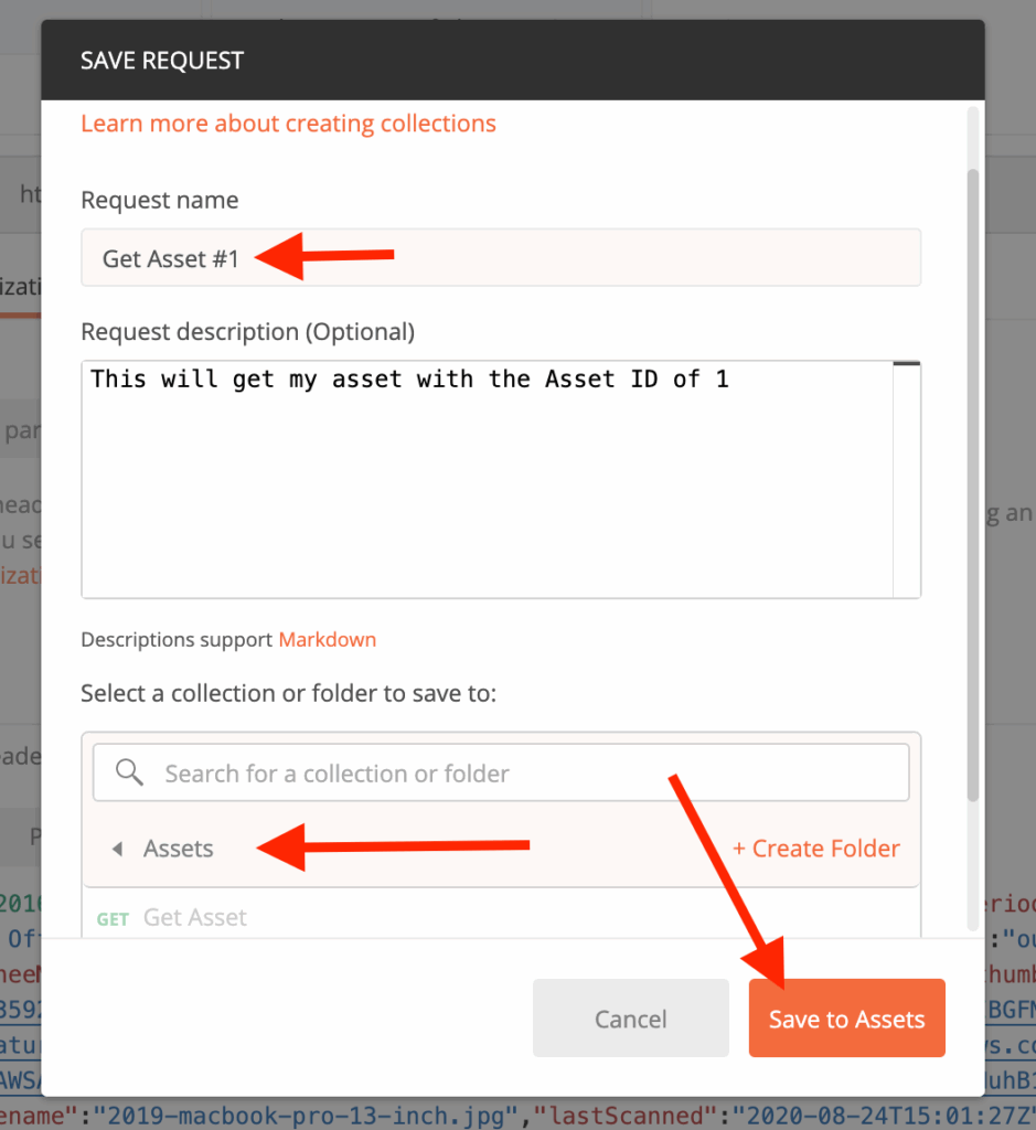 Get asset save request