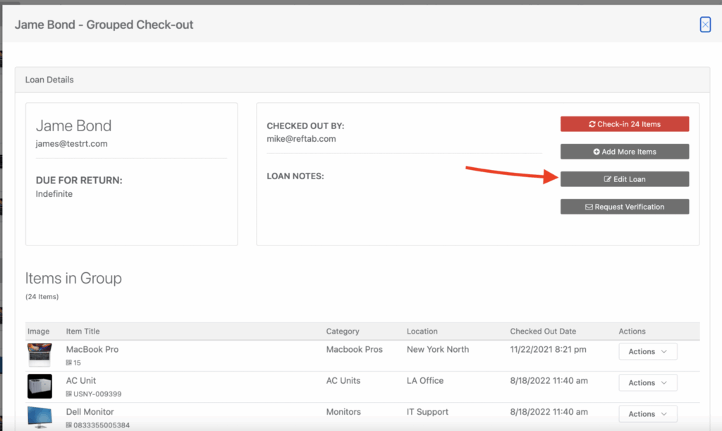 Group check edit loan