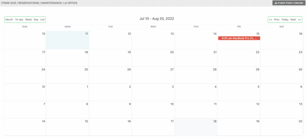 Group reservasions calendar
